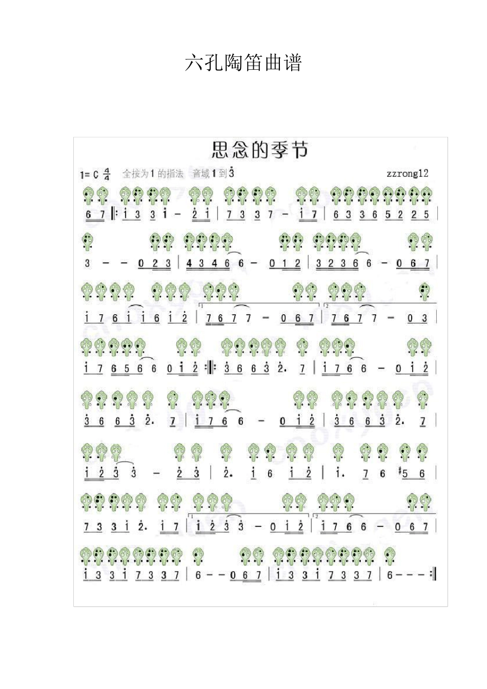 六孔陶笛曲谱大全_第1页