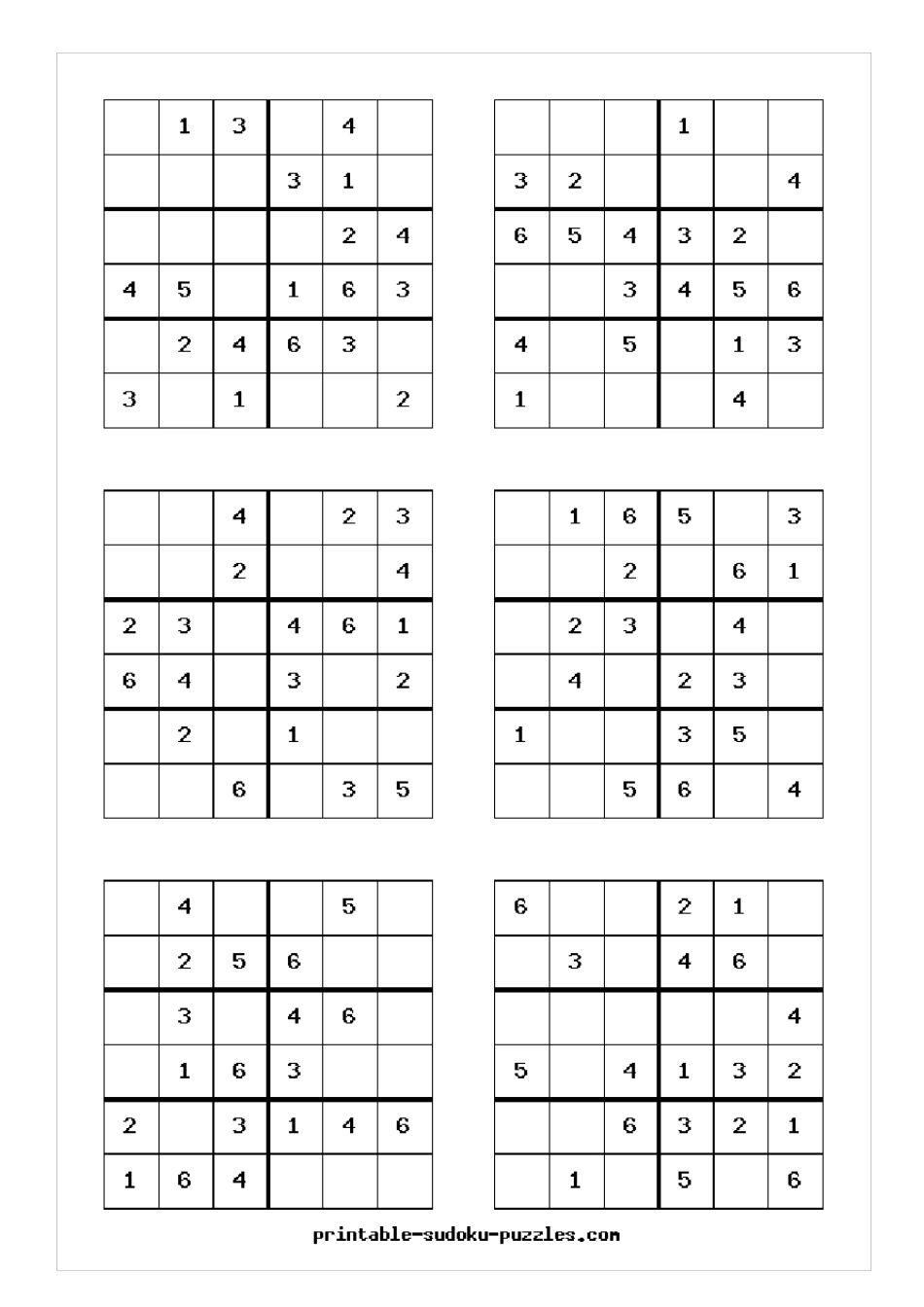 六宫格数独练习题(可直接打印,每页6题,共26页)_第1页