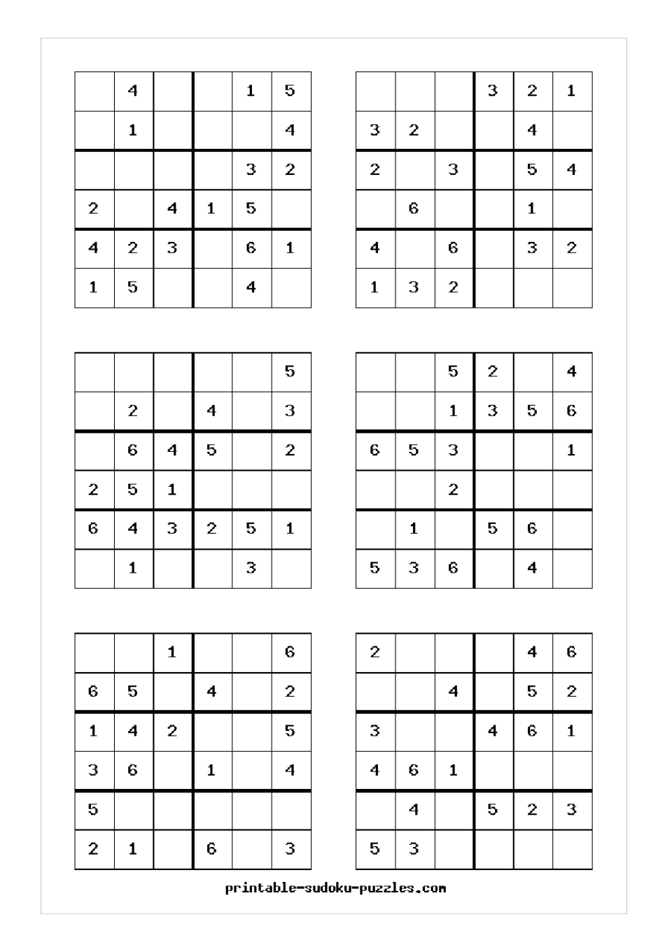 六宫格数独练习题(可直接打印,每页6题,共26页)_第2页