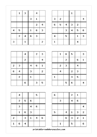 六宫格数独练习题(可直接打印,每页6题,共26页)