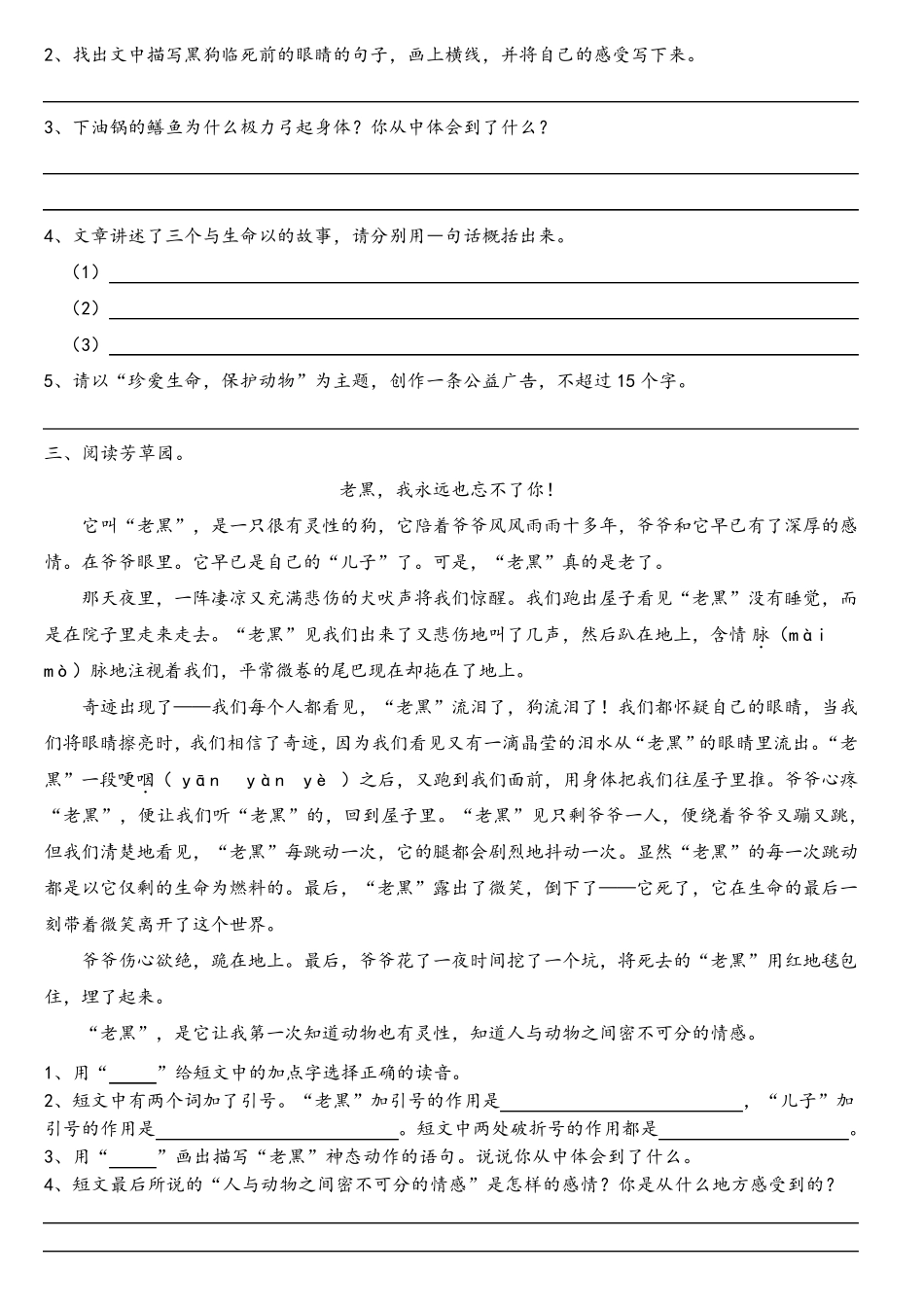 六年级(上)语文课外阅读专项训练七_第3页