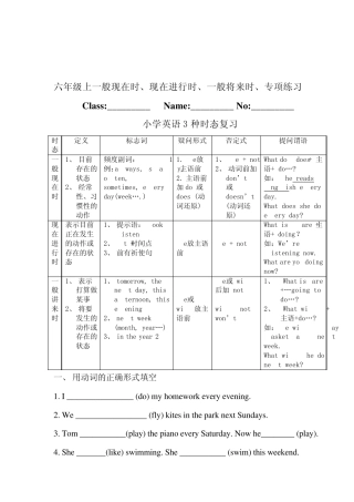六年级上一般现在时、现在进行时、一般将来时、一般过去时讲解及专项练习