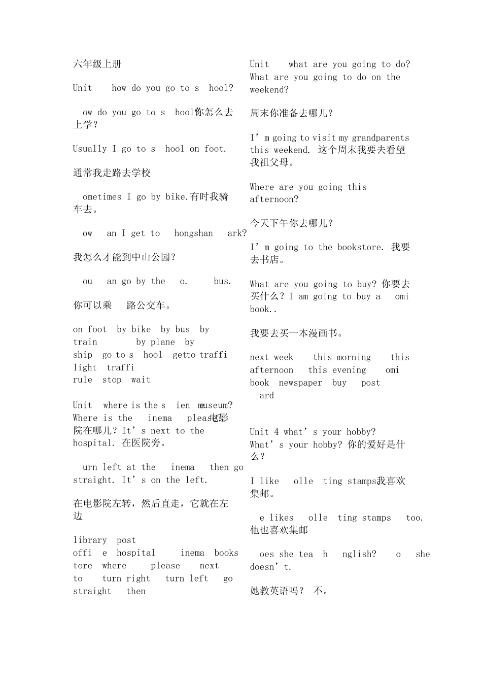 六年级上册英语句型_第1页
