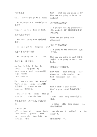 六年级上册英语句型