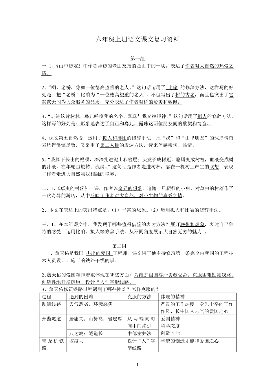 六年级上册语文课文复习资料_第1页