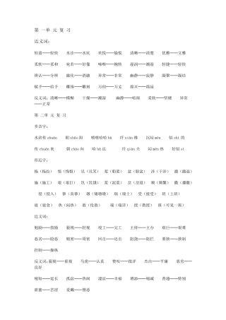 六年级上册语文近义词和反义词复习