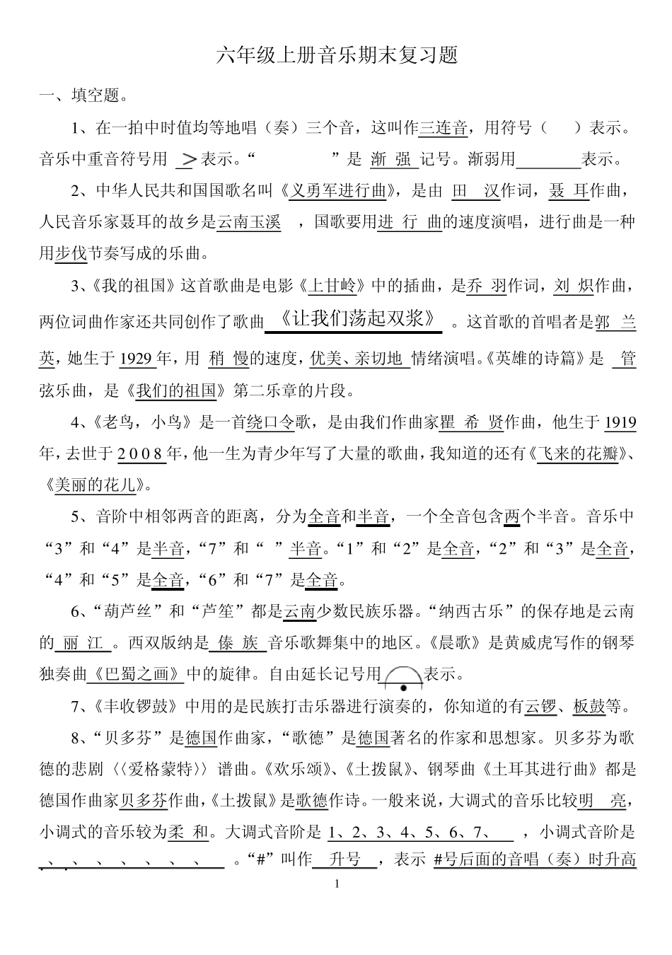 六年级上册音乐期末复习资料_第1页