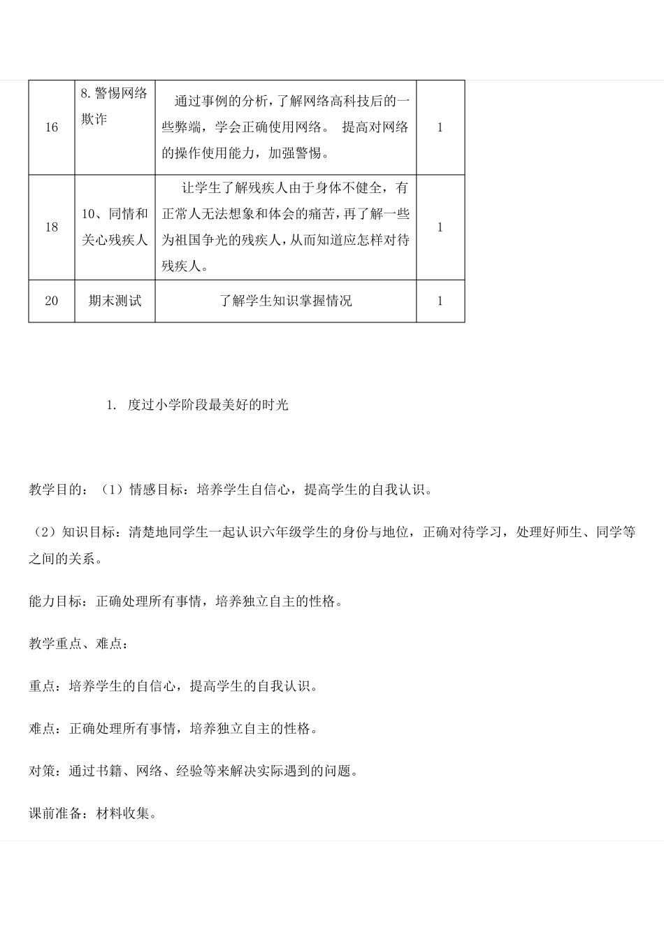六年级下学期健康教育教学计划_第2页