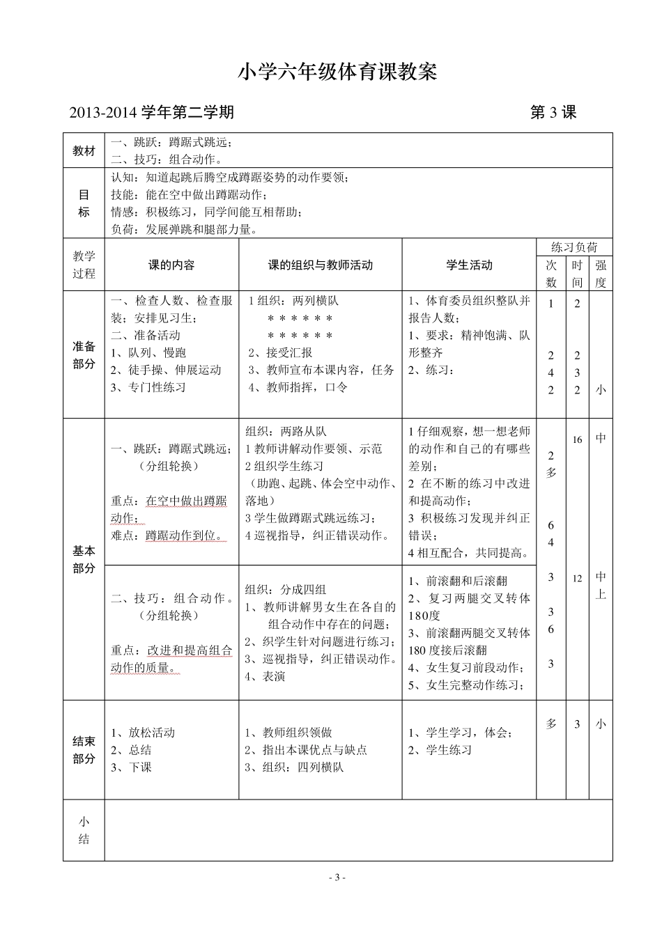 六年级下期体育教案(全册54课时)_第3页