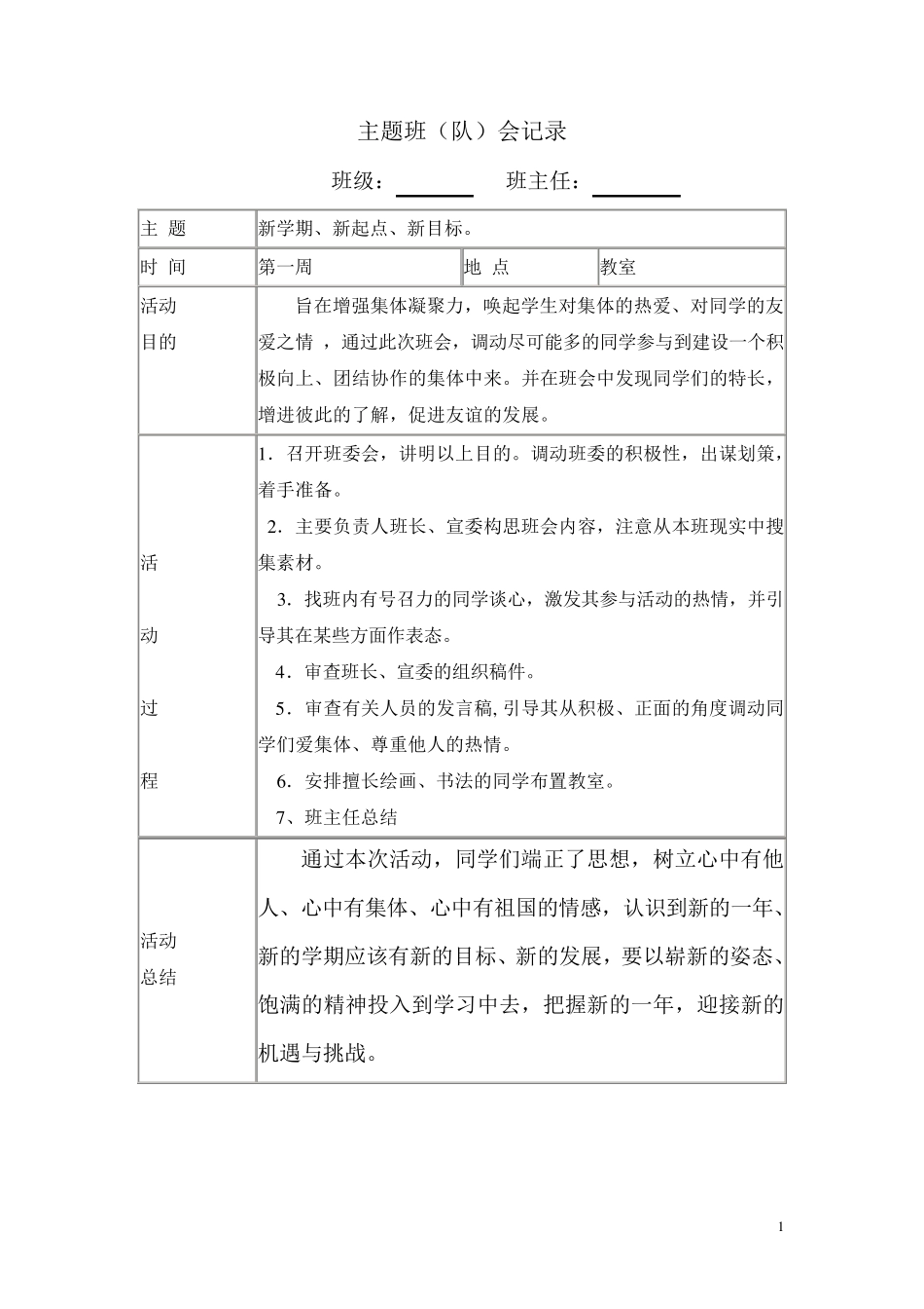 六年级主题班会记录_第1页