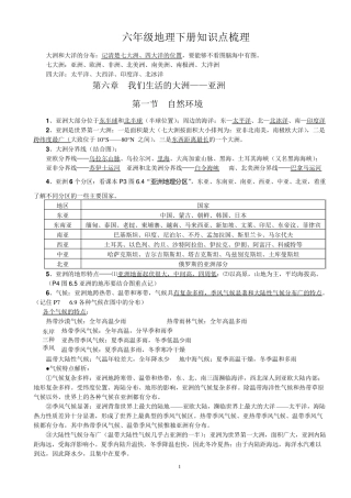 六年级地理下册重点知识要点