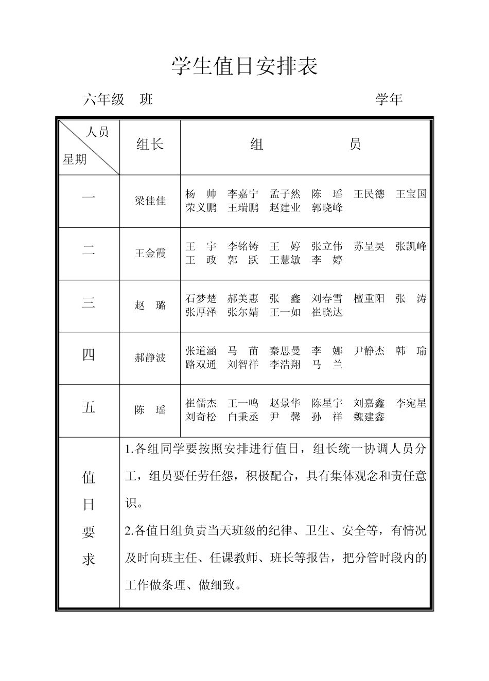 六年级学生值日安排表_第2页