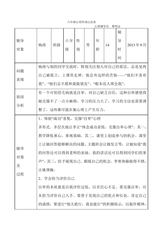 六年级心理咨询记录表