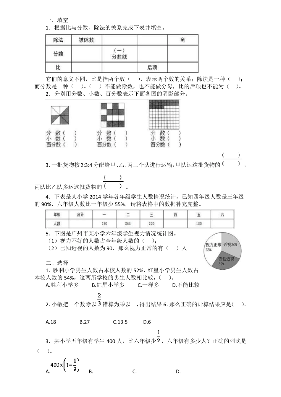 六年级数学上册期末复习资料_第1页