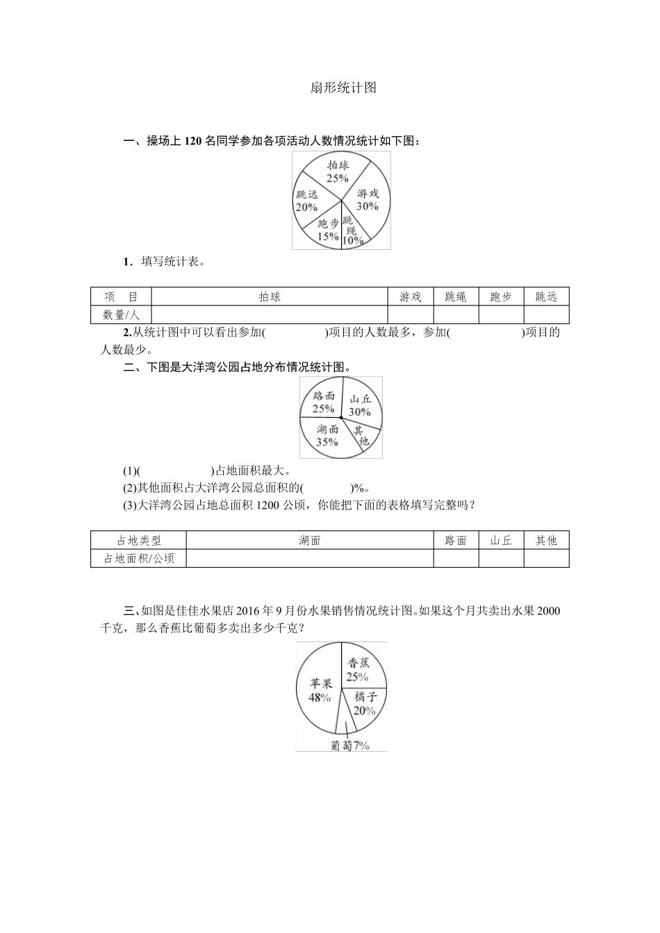 六年级数学下册扇形统计图练习_第1页