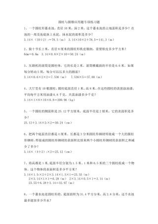六年级数学下学期圆柱与圆锥应用题专项练习题+答案