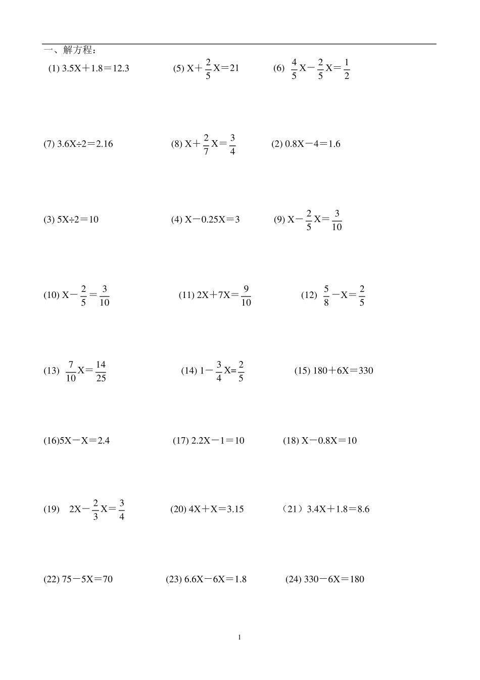 六年级数学方程练习题)_第1页