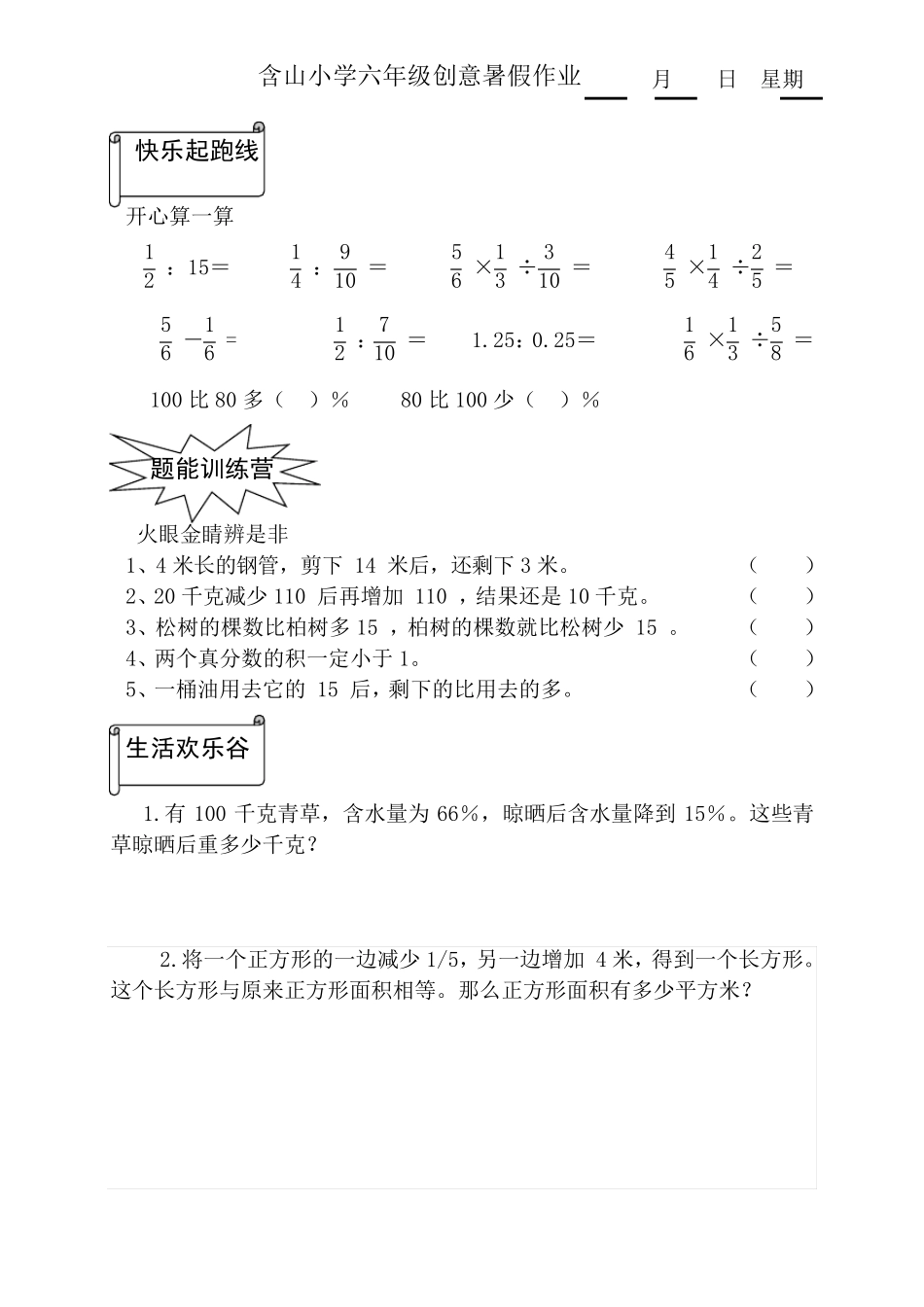 六年级数学暑假创意作业设计_第3页