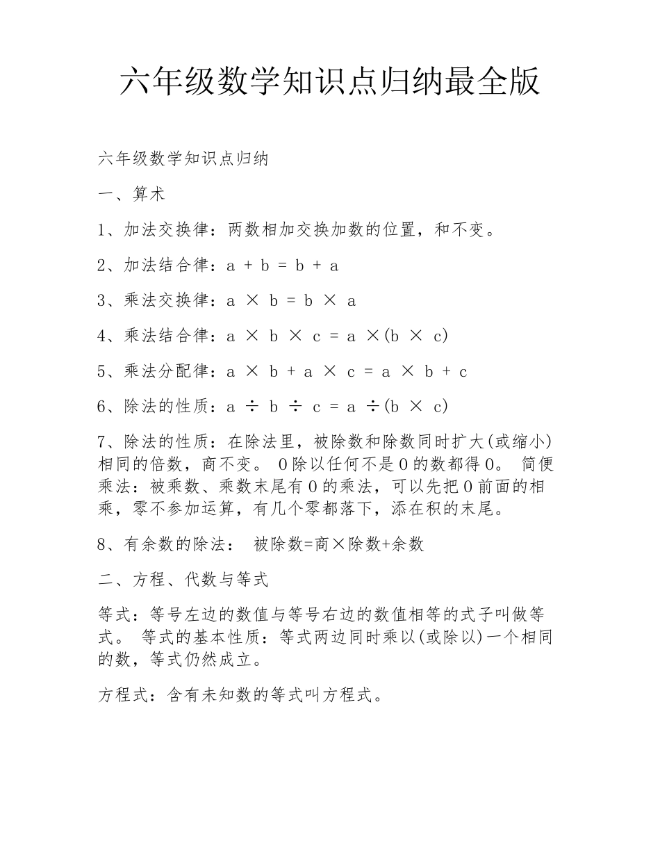 六年级数学知识点归纳最全版_第1页
