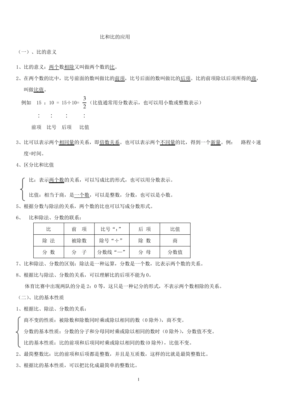 六年级比和比的应用知识点及相关应用_第1页
