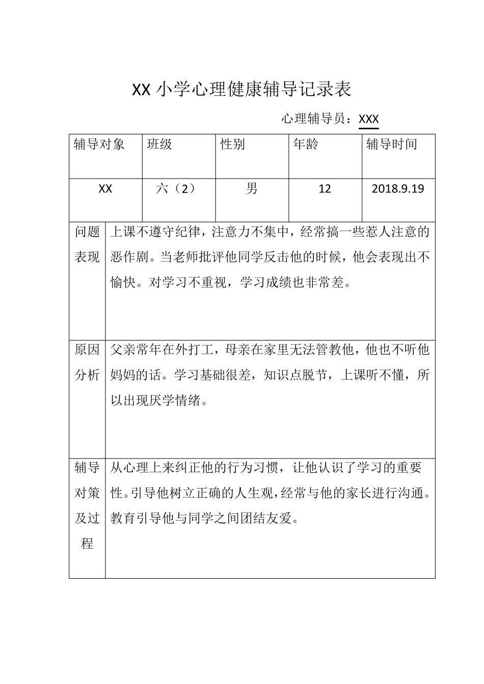 六年级班心理健康辅导记录表_第2页