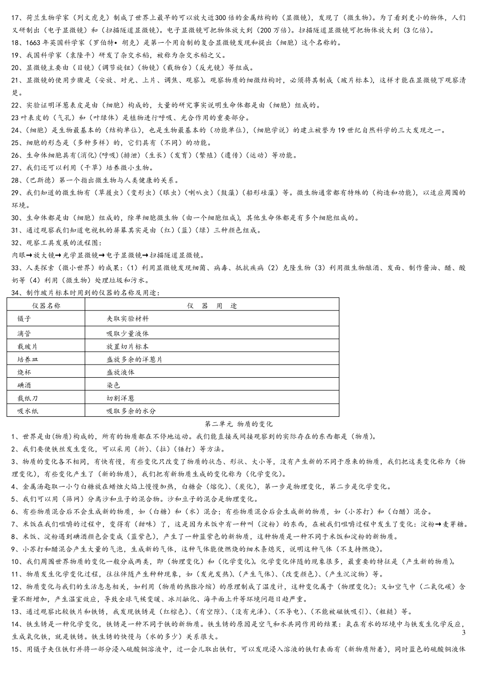 六年级科学下册复习资料(教科版)_第3页