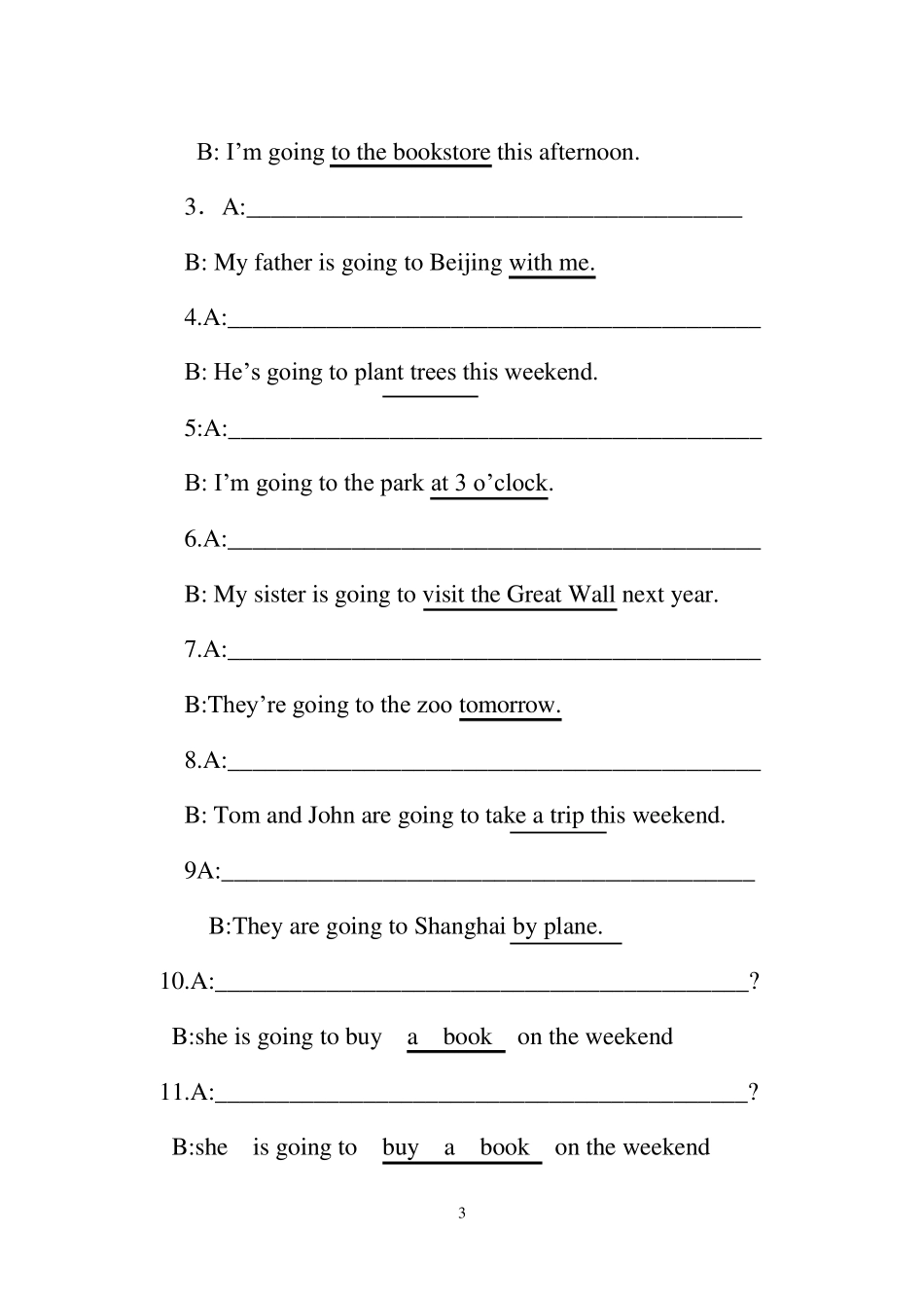 六年级英语一般将来时练习_第3页