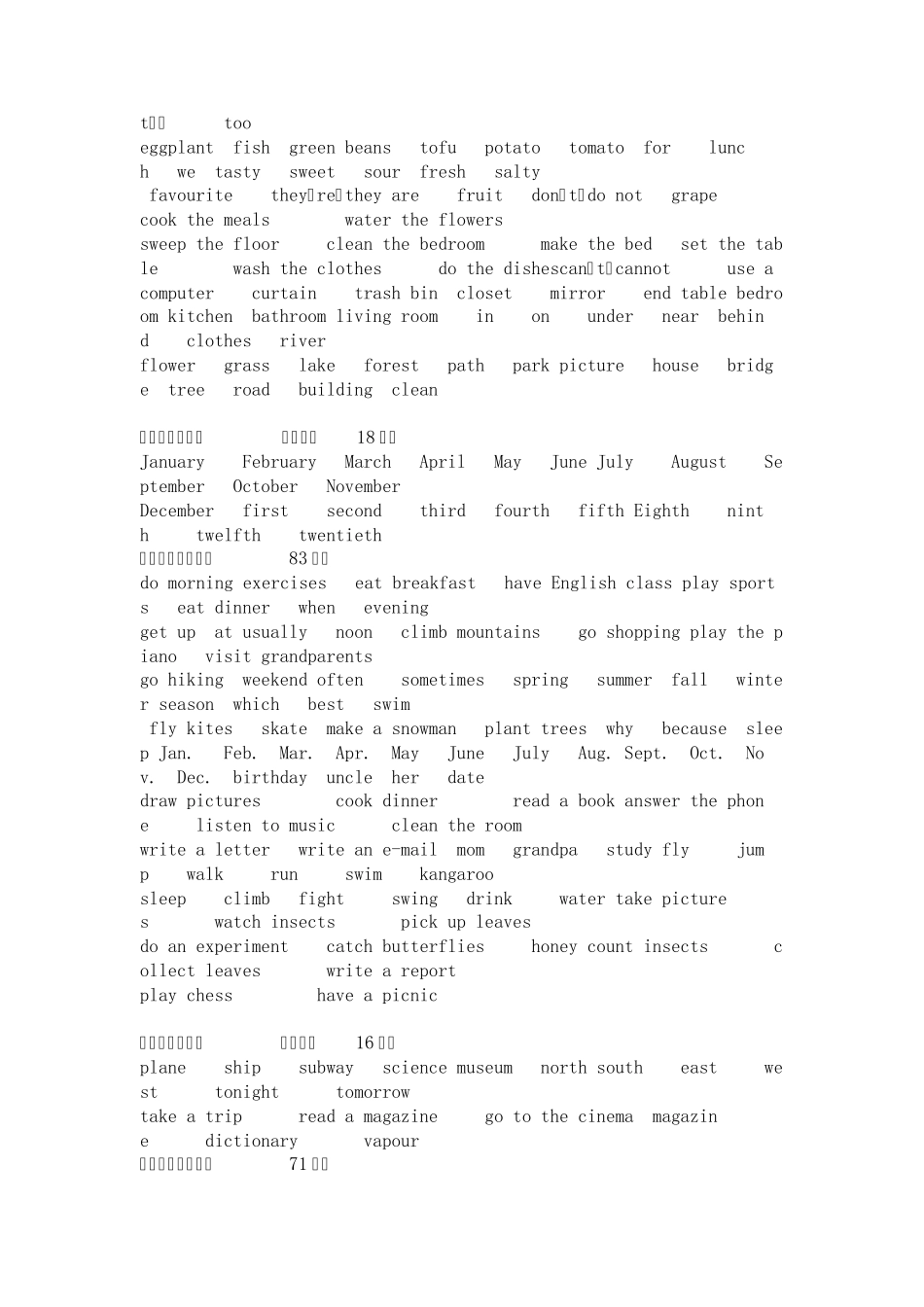 六年级英语总复习(单词和句子)_第3页