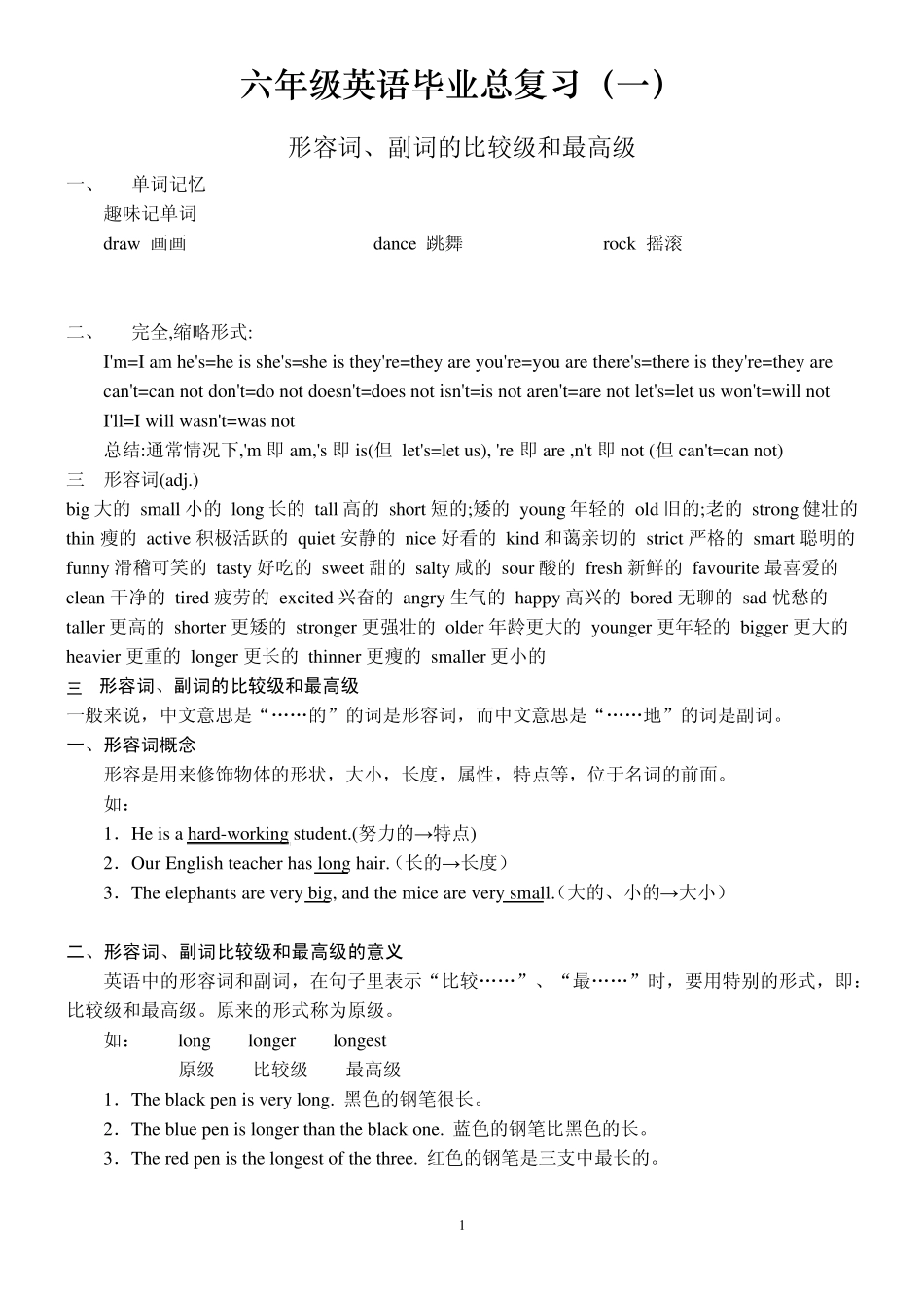 六年级英语毕业复习资料[形容词、副词的比较级和最高级]_第1页