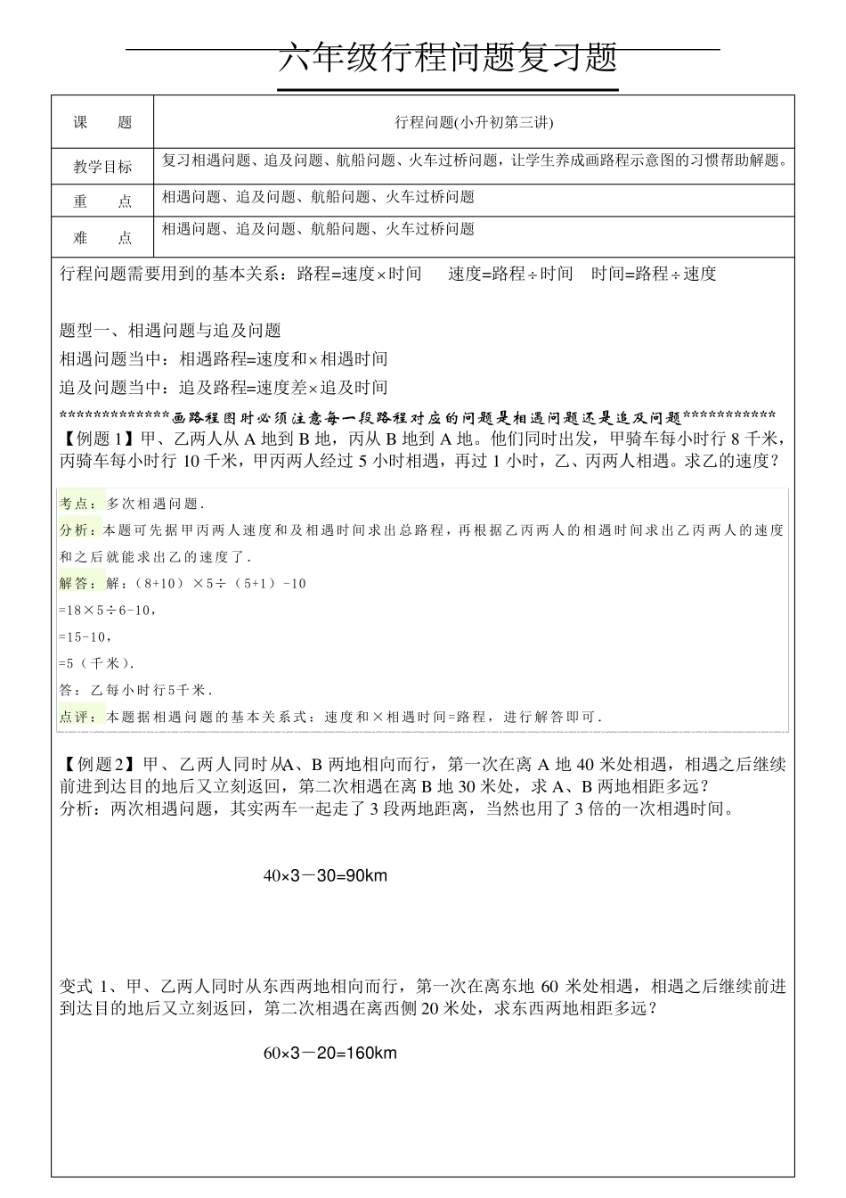 六年级行程问题专题_第1页