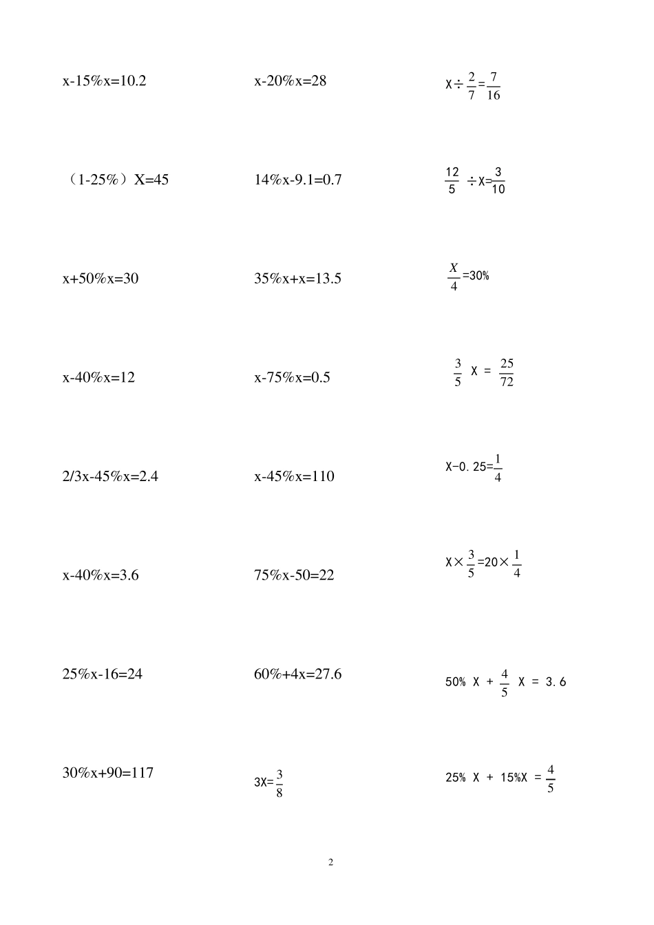 六年级解方程列式计算题(100+道题)_第2页
