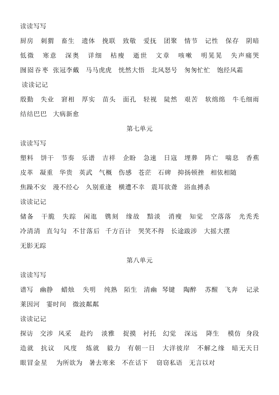 六年级语文上下册生字词语表_第3页