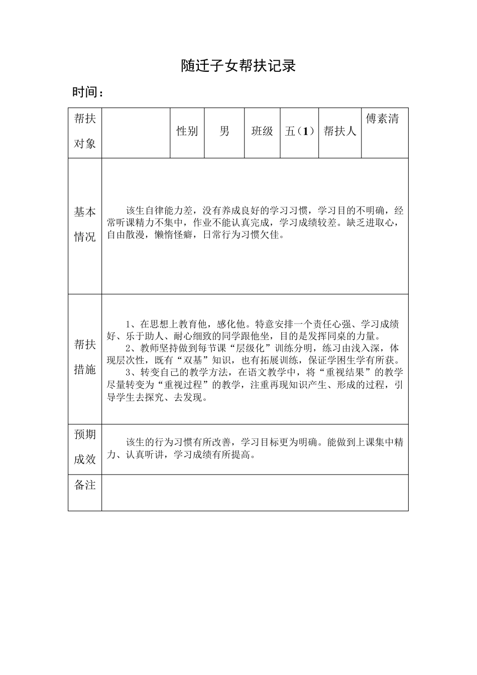 六年级随迁子女帮扶记录_第1页