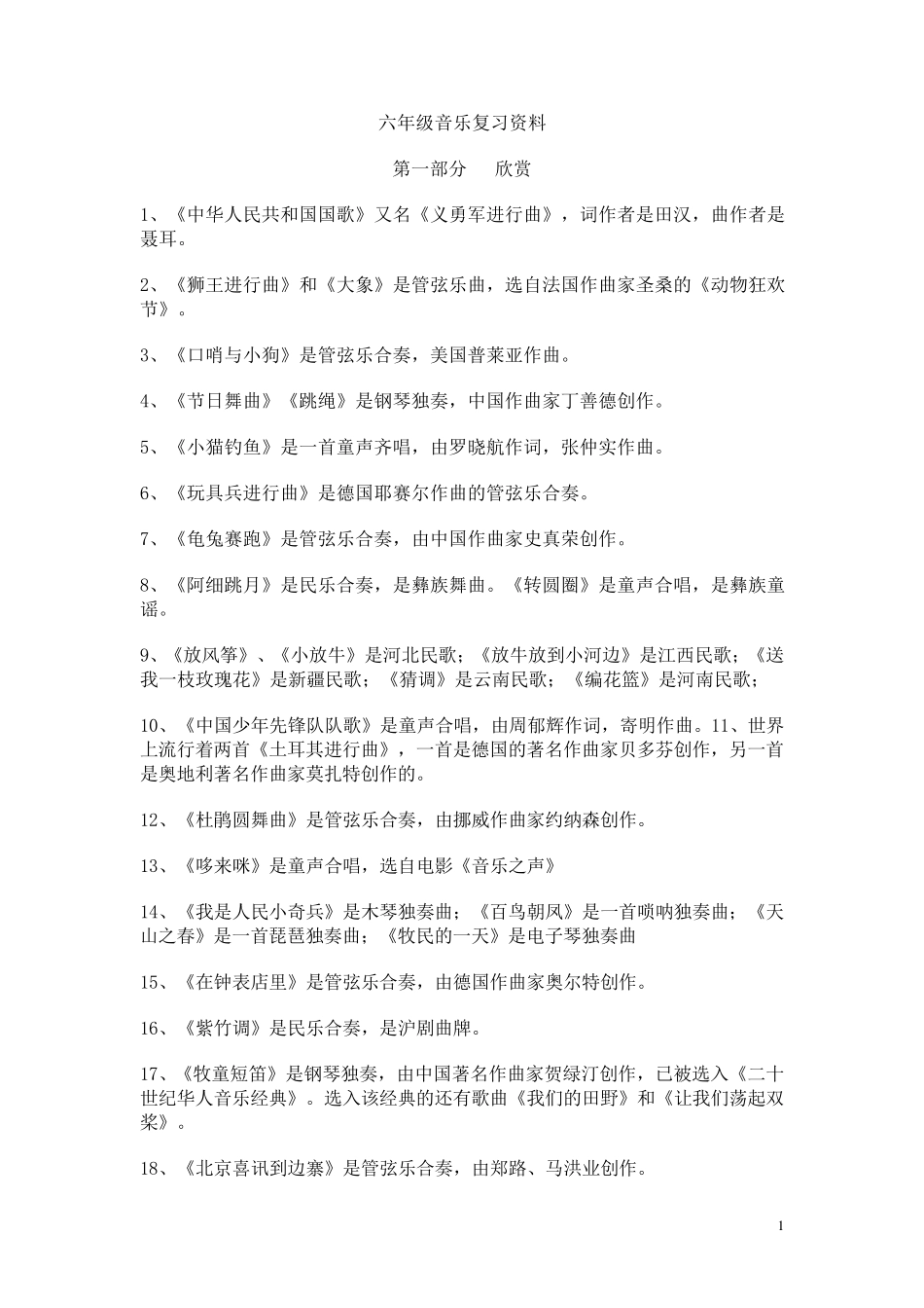 六年级音乐复习资料_第1页