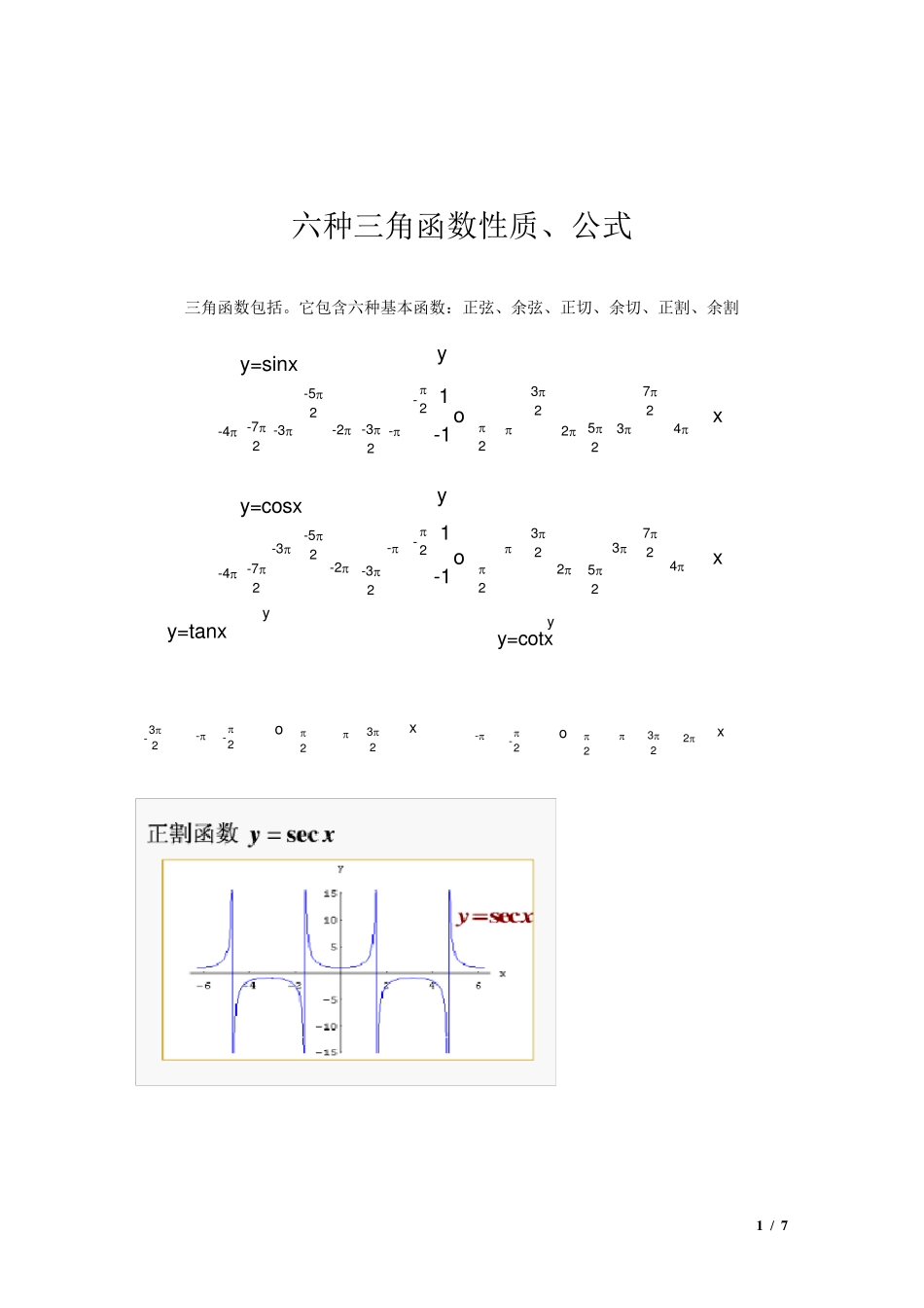 六种三角函数性质_第1页
