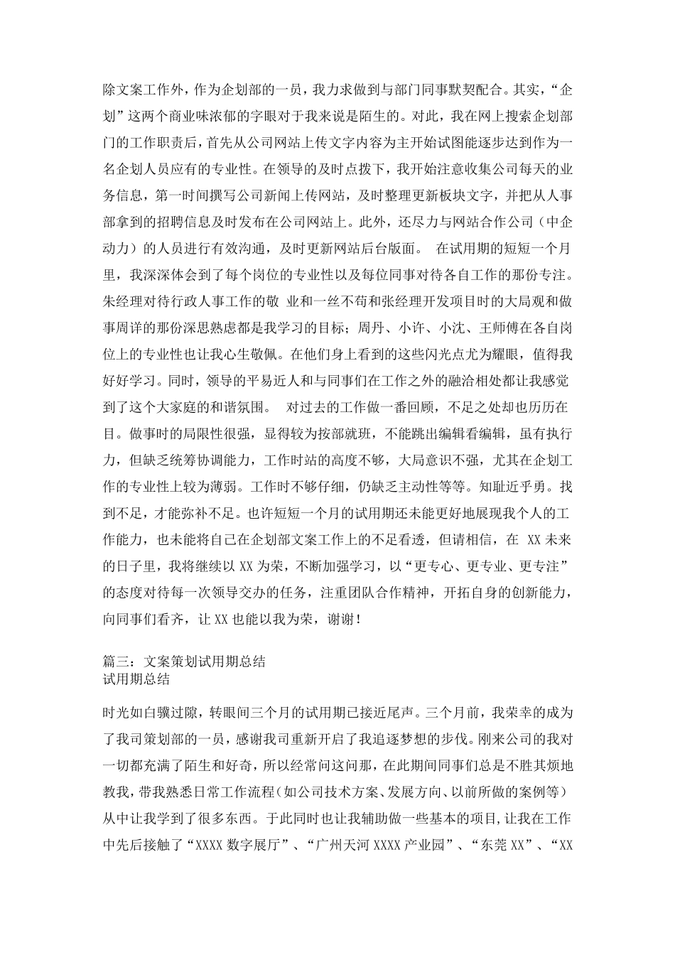 六篇策划文案试用期工作总结_第2页