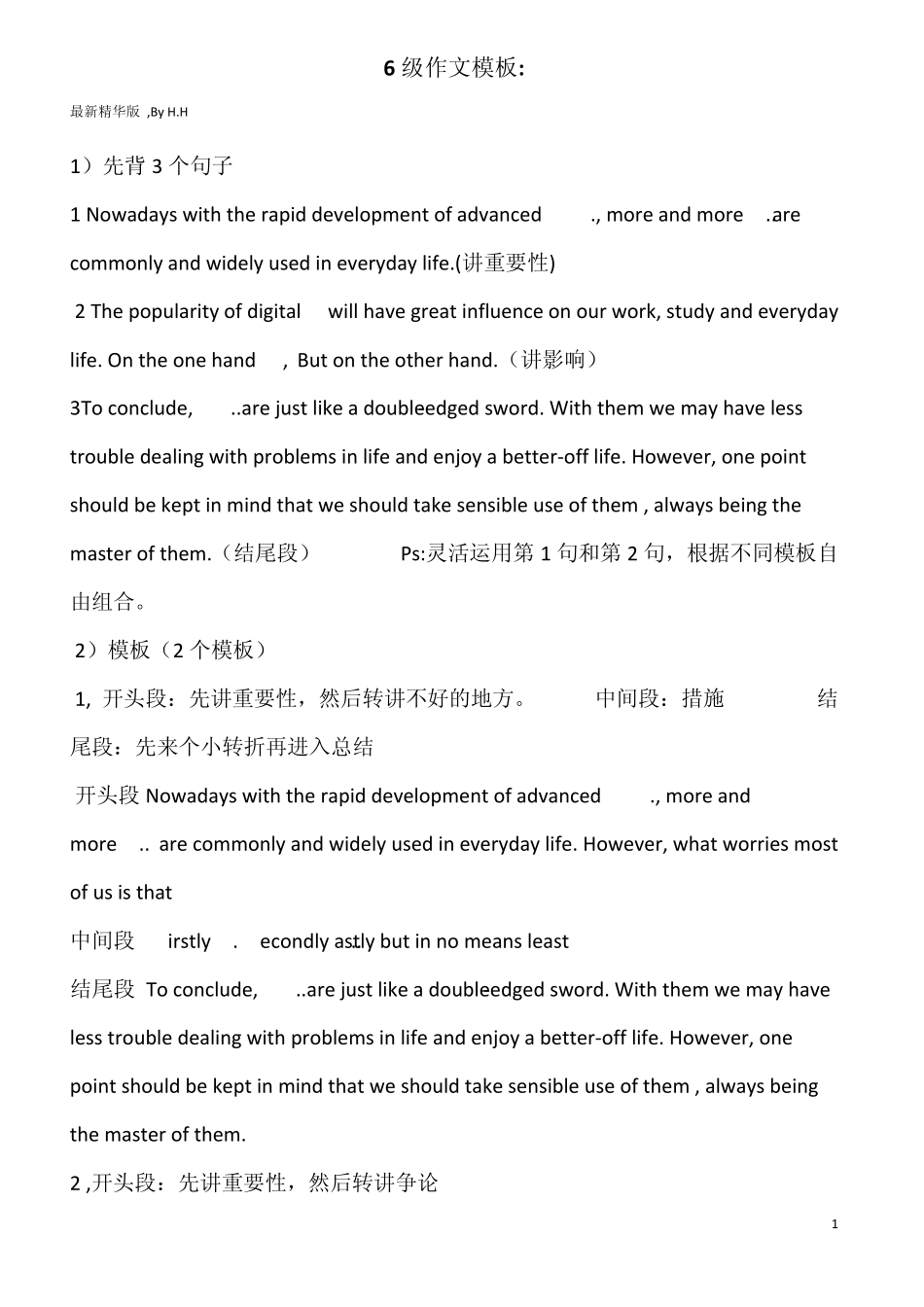 六级作文万能模板(最新精华版)2_第1页