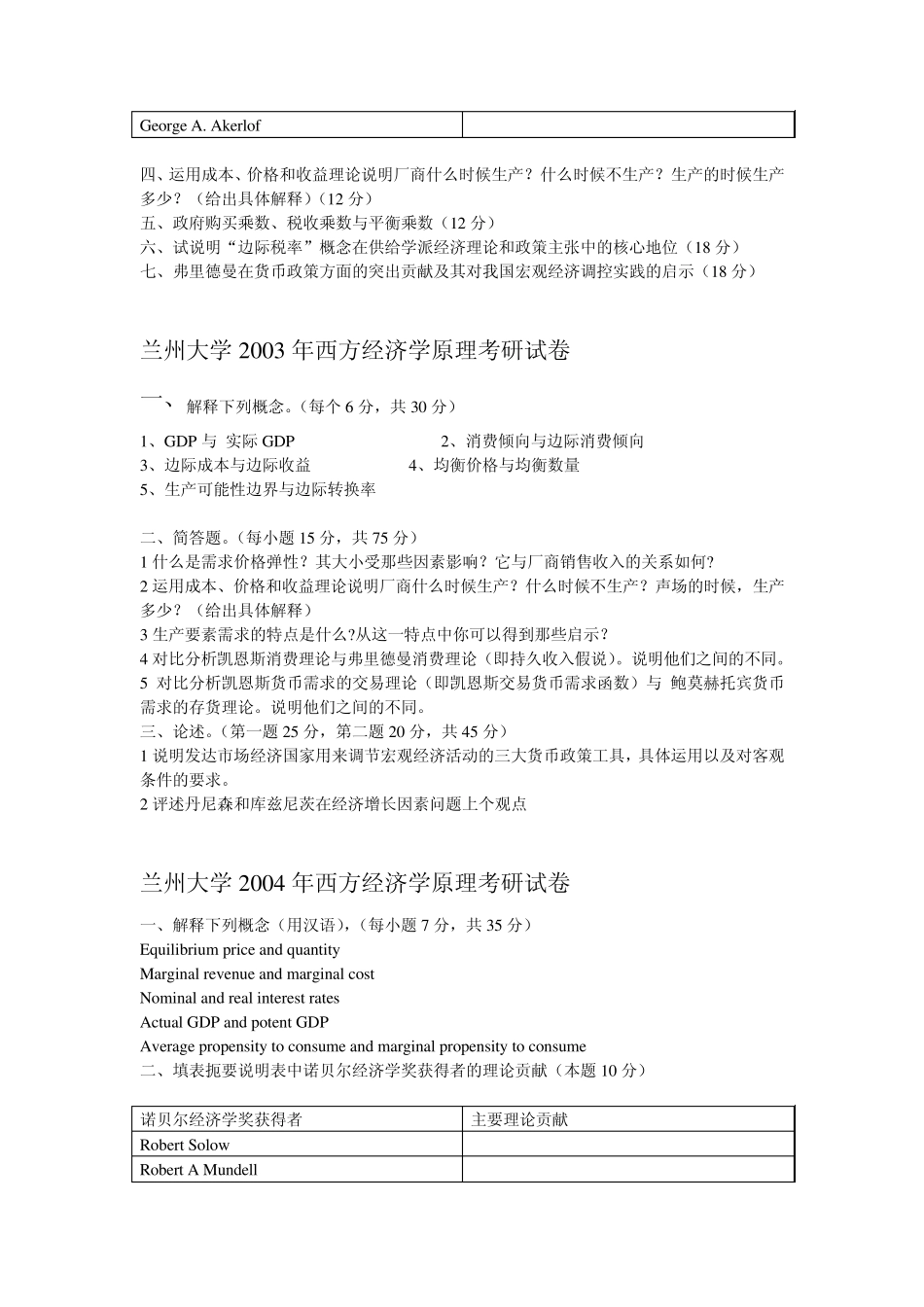 兰州大学经济学历年考研试题00~09_第2页