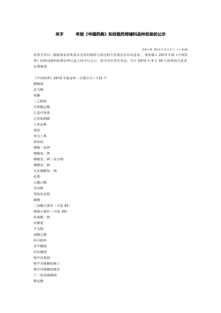 关于2015年版药典收载的辅料目录
