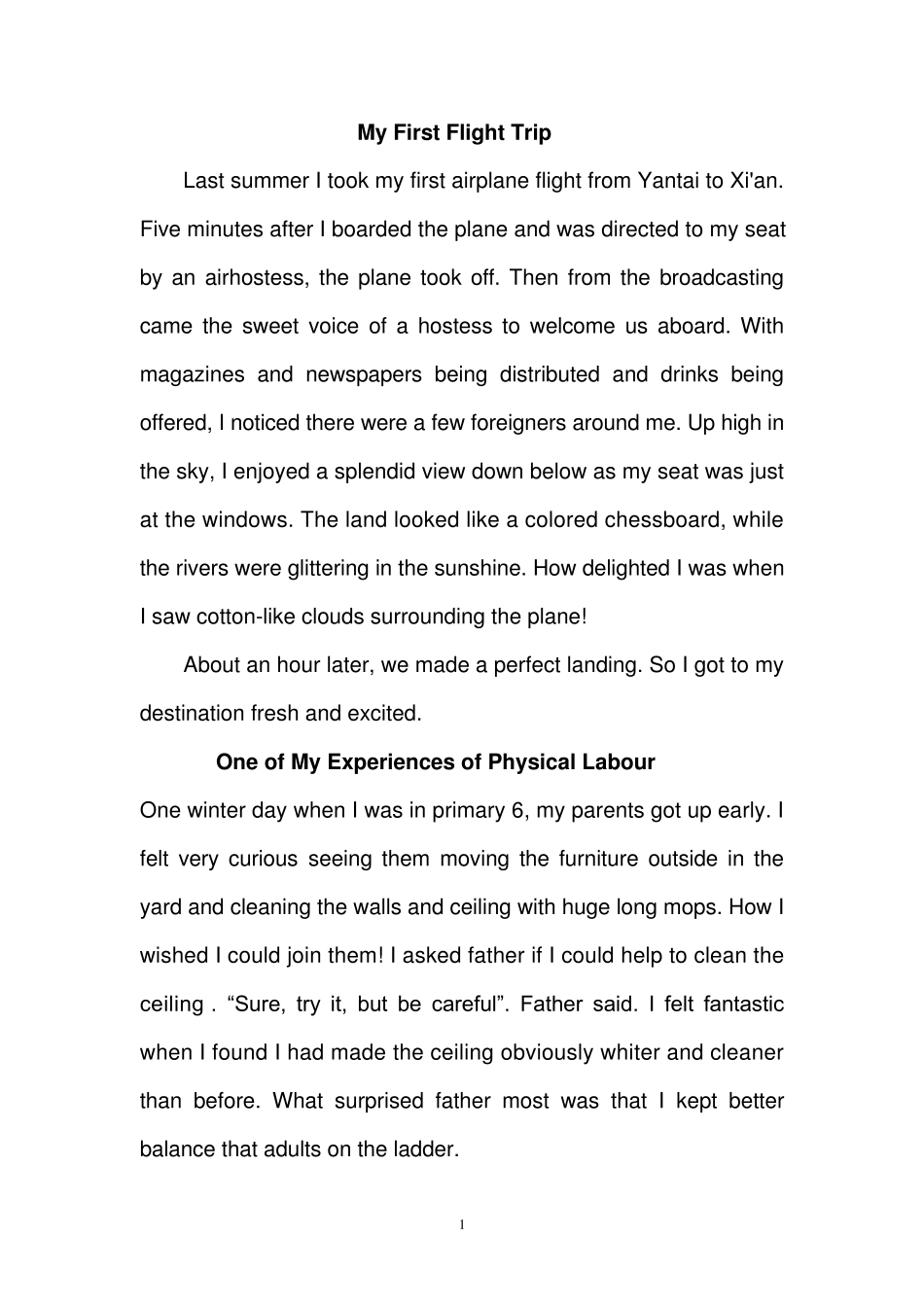 关于“经历”的高中英语作文_第1页