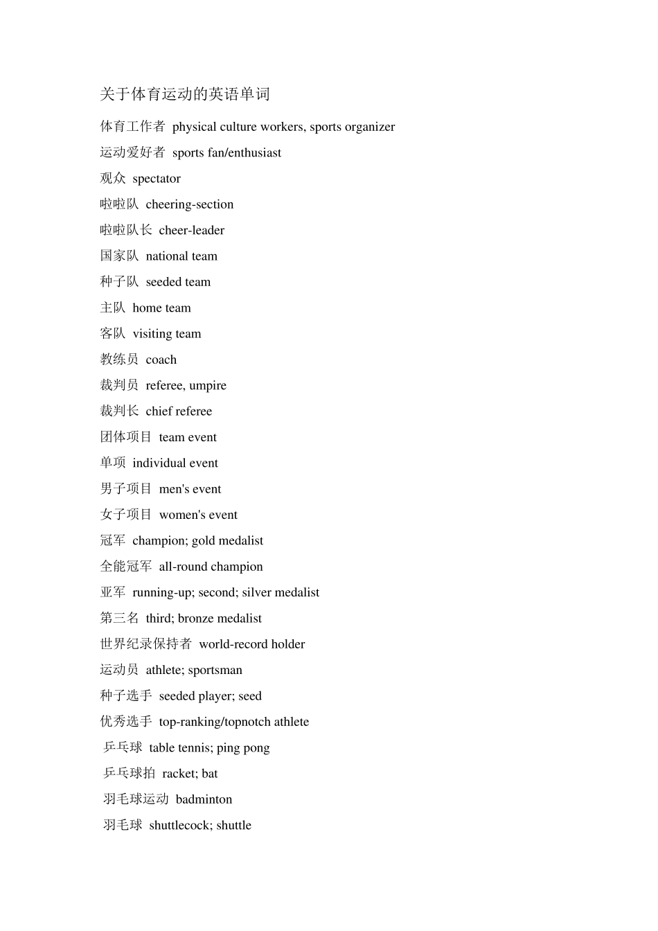 关于体育运动的英语单词_第1页