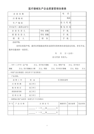 医疗器械生产企业质量管理自查表