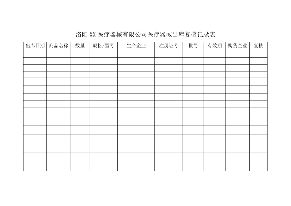 医疗器械记录表格(出库、销售、退货、验收、采购等记录表)_第1页
