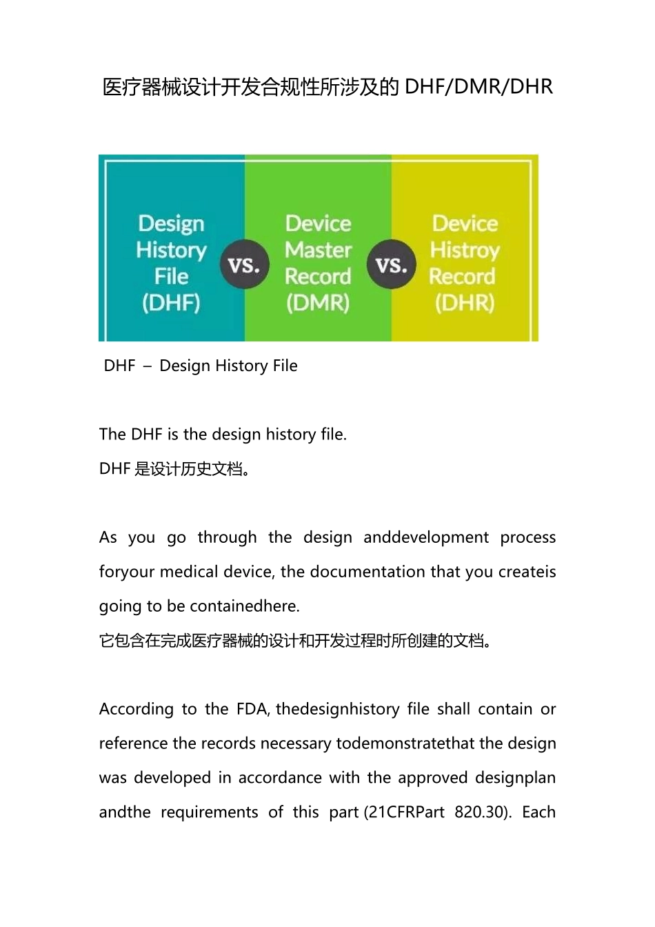 医疗器械设计开发合规性所涉及的DHF、DMR、DHR_第1页
