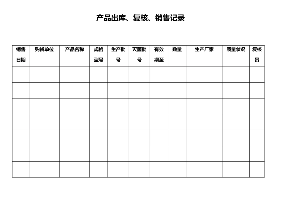 医疗器械质量管理记录表格(横表)_第1页