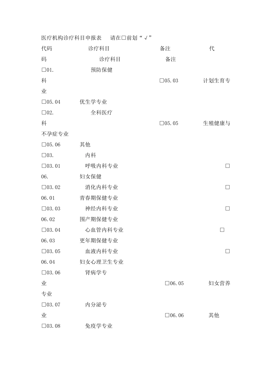 医疗机构诊疗科目申报表_第1页