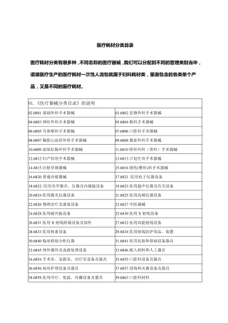 医疗耗材分类目录医疗耗材分类说明