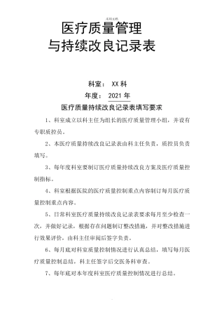 医疗质量管理与持续改进记录表