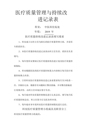 医疗质量管理和持续改进记录表(中医科)