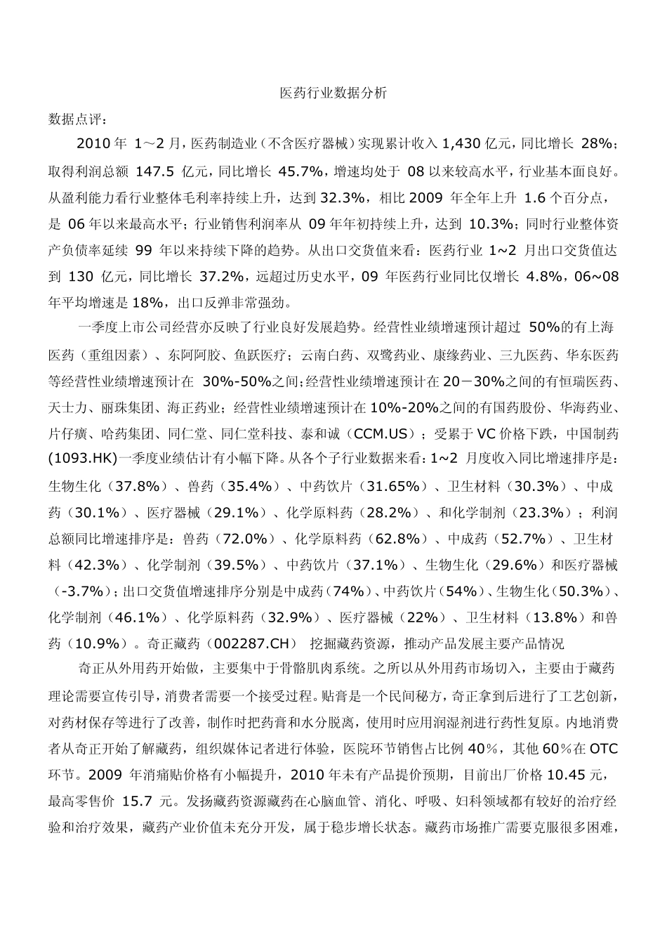 医药行业数据分析_第1页